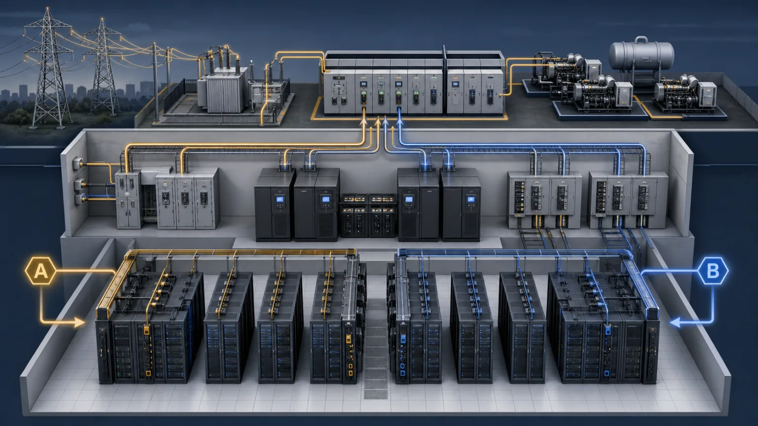 Resilient data center power architecture from utility to IT load