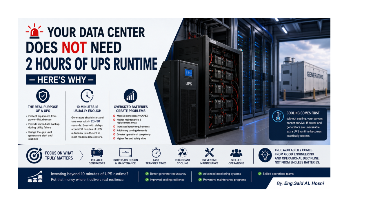 Your Data Center Does NOT Need 2 Hours of UPS Runtime — Here’s Why